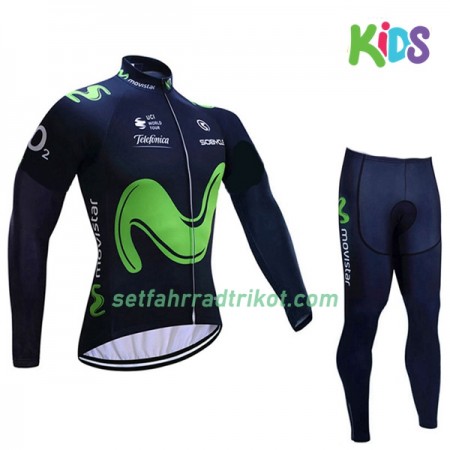 Radbekleidung Radtrikot Langarm + Lang Radhose 2017 Movistar Team Kinder N001